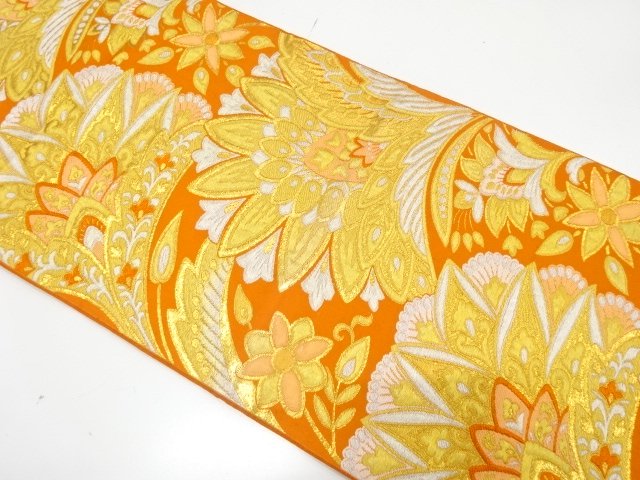 JAPANESE KIMONO / ANTIQUE FUKURO OBI / WOVEN FLORAL SARASA