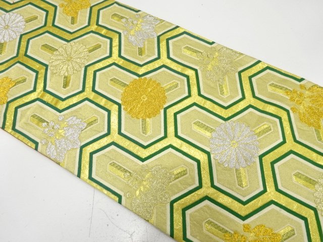 JAPANESE KIMONO / ANTIQUE FUKURO OBI / SILK / WOVEN KIKU & PAULOWNIA