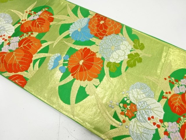 アンティーク　ヱ霞に菊・桐模様織り出し袋帯（材料）