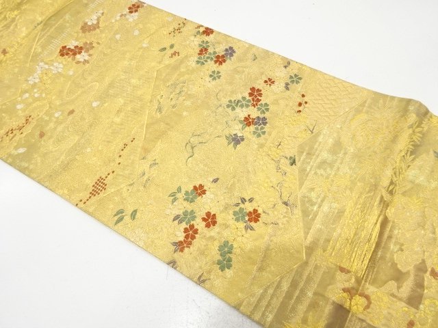 本金　桜に松竹梅・流水模様織り出し　袋帯