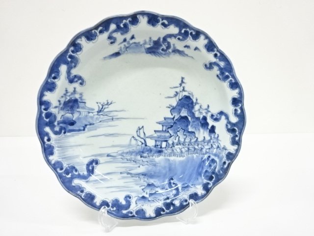 古伊万里　染付　仙水図　尺皿