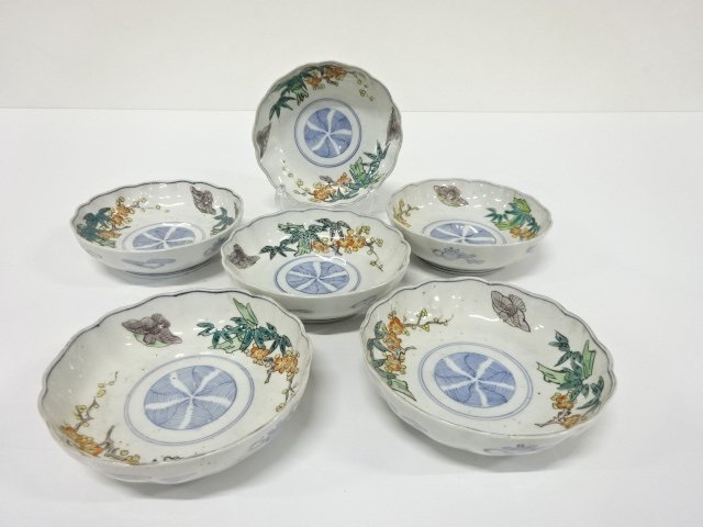 古伊万里　染付色絵　なます皿　6客