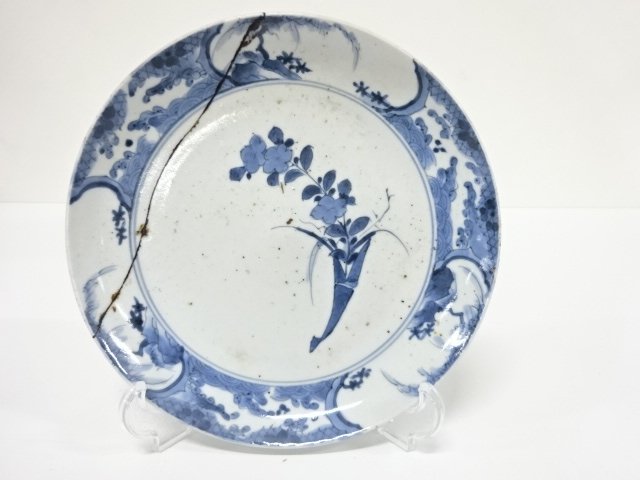 藍九谷　古伊万里　染付　七寸皿