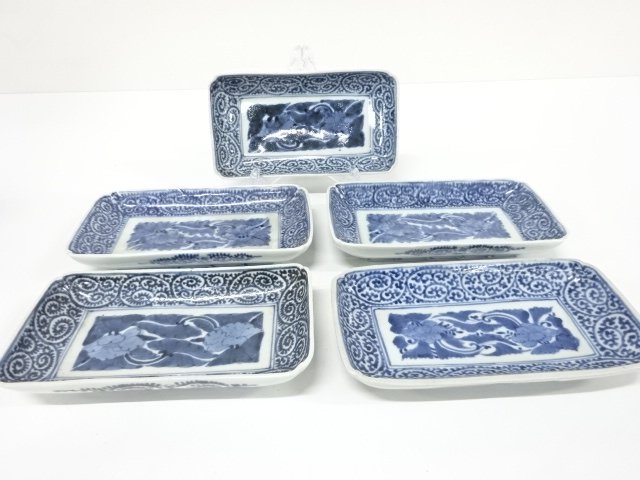 古伊万里　染付　蛸唐草　長皿　5客