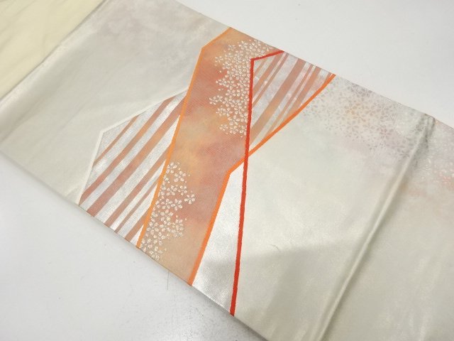 引箔　抽象山並に小花模様織り出し　名古屋帯