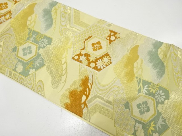 アンティーク　亀甲に笠松・流水模様織り出し袋帯（材料）