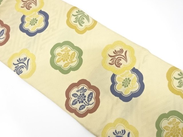 JAPANESE KIMONO / ANTIQUE FUKURO OBI / SILK / WOVEN FLORAL PLANTS