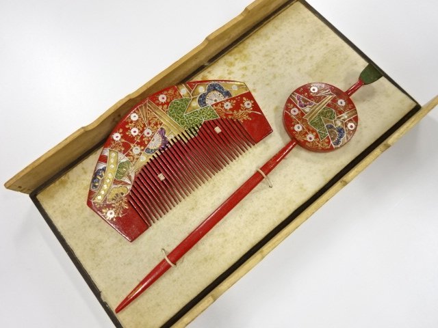 アンティーク　漆塗り蒔絵　櫛・簪セット