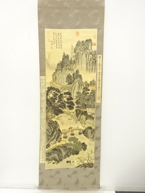 中国　作家物　淡色山水　肉筆絹本掛軸