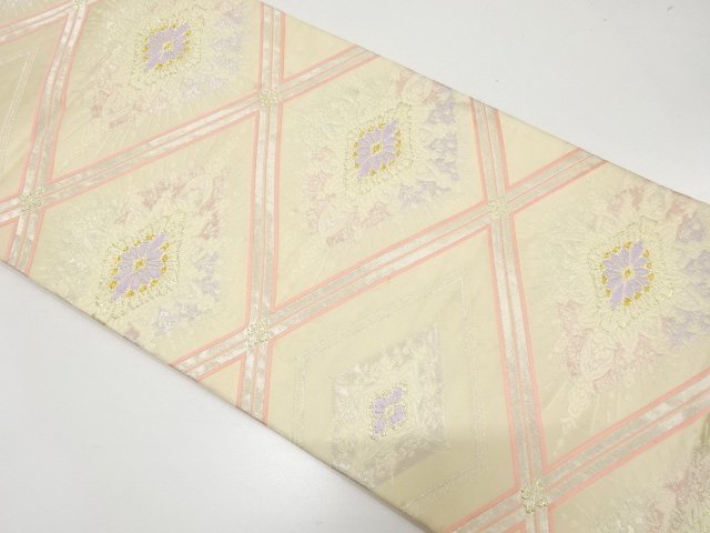 アンティーク　斜め格子に花菱模様織り出し袋帯（材料）