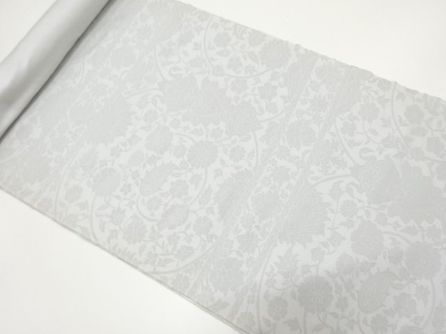 アンティーク　横段に花更紗模様織り出し　法事用名古屋帯地反物