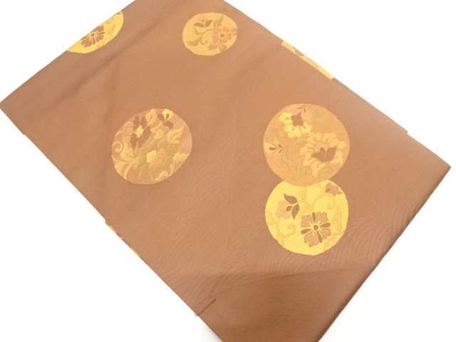 SALE!! JAPANESE KIMONO / UNUSED FLOWER CIRCLE PATTERN WEAVING NAGOYA OBI