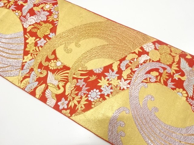 JAPANESE KIMONO / ANTIQUE FUKURO OBI (WEARABLE) / WOVEN PHOENIX / GRAS