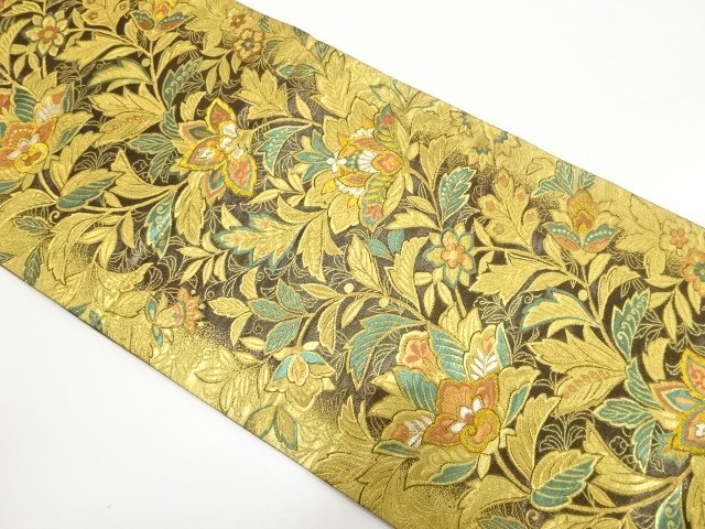 JAPANESE KIMONO / KARAFANA PATTERN WOVEN OF GOLD THREAD FUKURO OBI