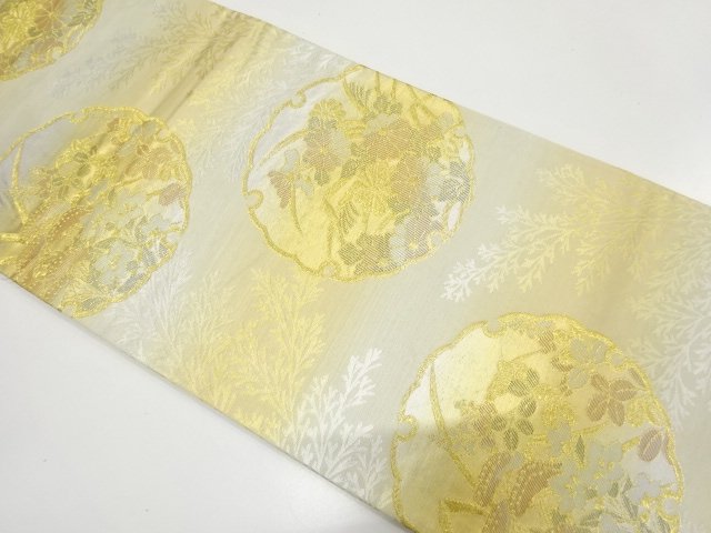 アンティーク　雪輪に菊・秋草模様織り出し袋帯（材料）
