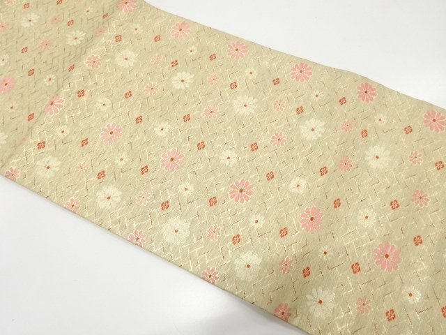 JAPANESE KIMONO / ANTIQUE NAGOYA OBI / WOVEN HIGAKI PATTERN & KIKU