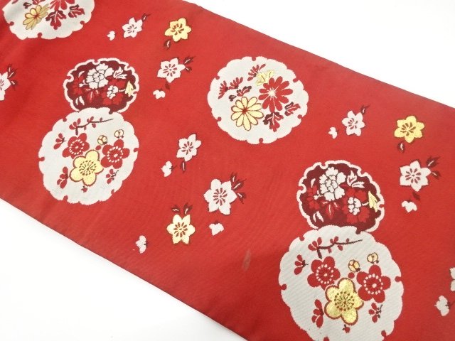 JAPANESE KIMONO / ANTIQUE NAGOYA OBI / SILK / WOVEN KIKU & UME WITH PEONY