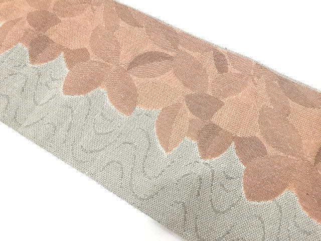 JAPANESE KIMONO / ANTIQUE NAGOYA OBI / WOVEN STREAM & LEAVES