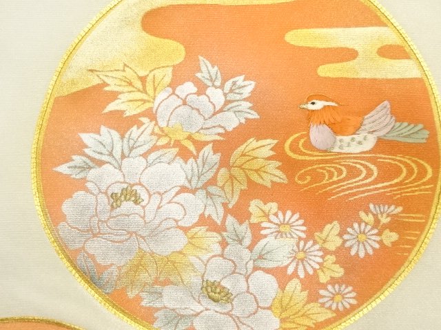 JAPANESE KIMONO / ANTIQUE NAGOYA OBI / EMBROIDERY / FLOWER & BIRD