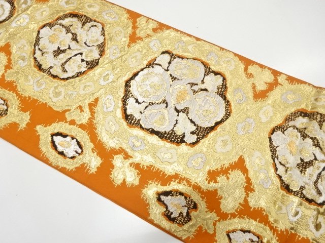 アンティーク　変わり立涌に華紋織り出し袋帯（着用可）