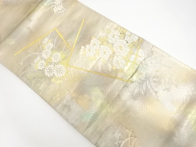 アンティーク　色紙散らしに花模様織り出し袋帯（材料）