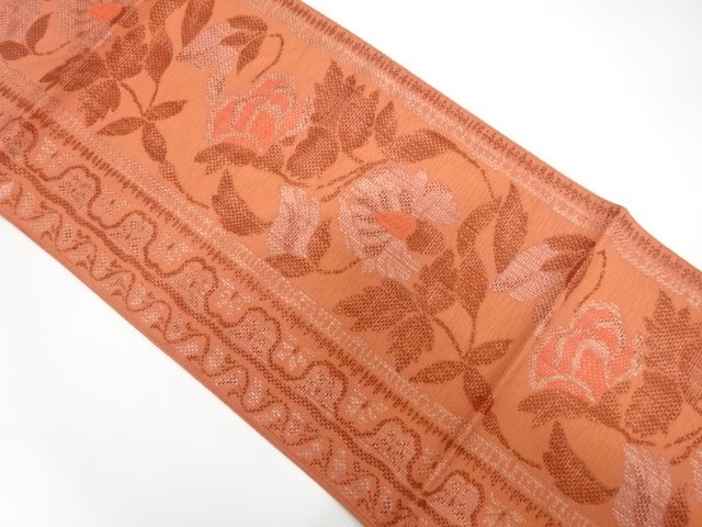JAPANESE KIMONO / FLOWER PATTERN WOVEN STRIPES NAGOYA OBI