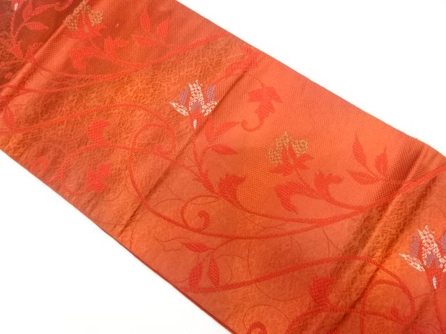 JAPANESE KIMONO / CHIKUZEN HAKATA FLOWER ARABESQUE PATTERN WEAVING NAG