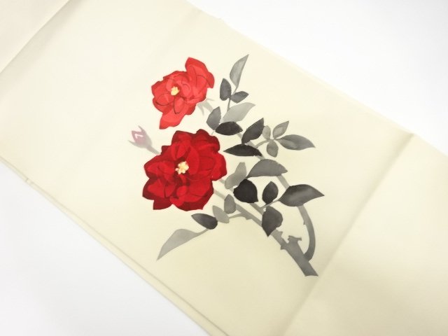 JAPANESE KIMONO / UNUSED SHIOZE ABSTRACT ROSE PATTERN NAGOYA OBI