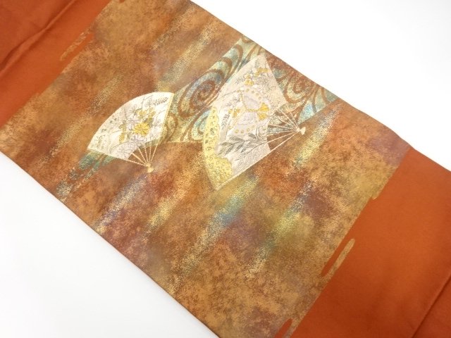 JAPANESE KIMONO / MAKI-E GOLD-EMBOSSED BROCADE / FAN / INTERWOVEN FLOW