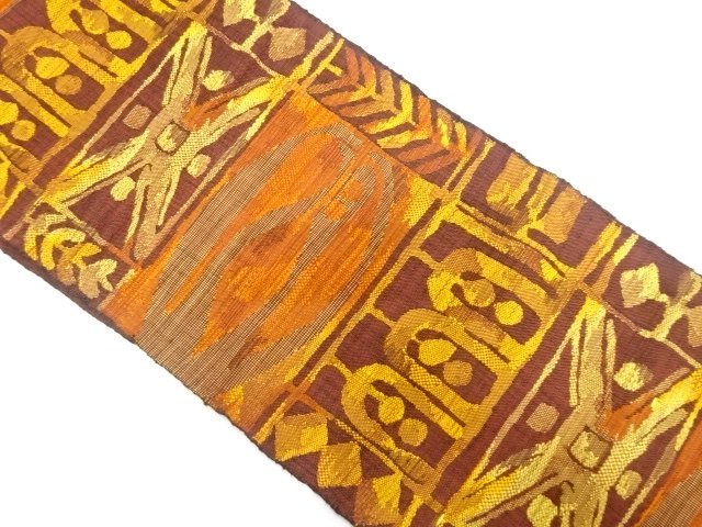 JAPANESE KIMONO / TSUMUGI TSUMUGI ABSTRACT PATTERN WOVEN GRASS / LEAVE