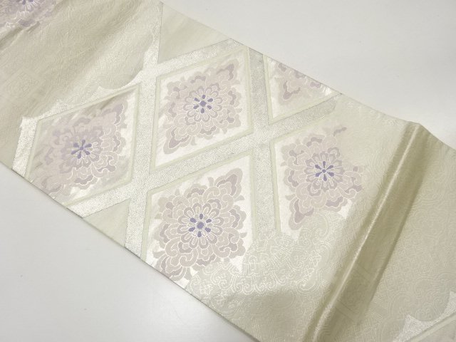 アンティーク　斜め格子に華紋織り出し袋帯（材料）