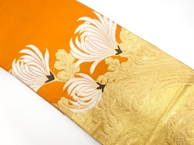 JAPANESEKIMONO / ANTIQUE ROUGH WAVES / WOVEN CHRYSANTHEMUM PATTERN NAG