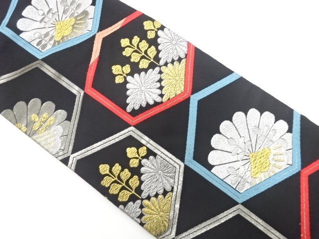 JAPANESEKIMONO / ANTIQUE NAGOYA OBI (WEARABLE) WOVEN / CHRYSANTHEMUM /