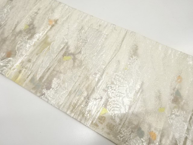 アンティーク　寺院風景模様織り出し袋帯（着用可）