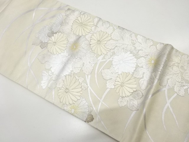 アンティーク　箔置き　菊模様刺繍袋帯（材料）