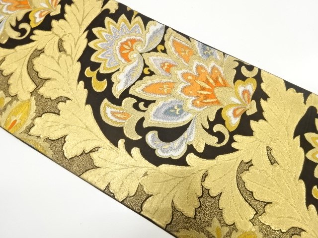 アンティーク　花更紗模様織り出し袋帯（着用可）