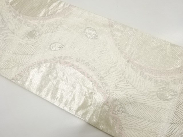 よろけ縞に孔雀羽根模様織り出し　袋帯