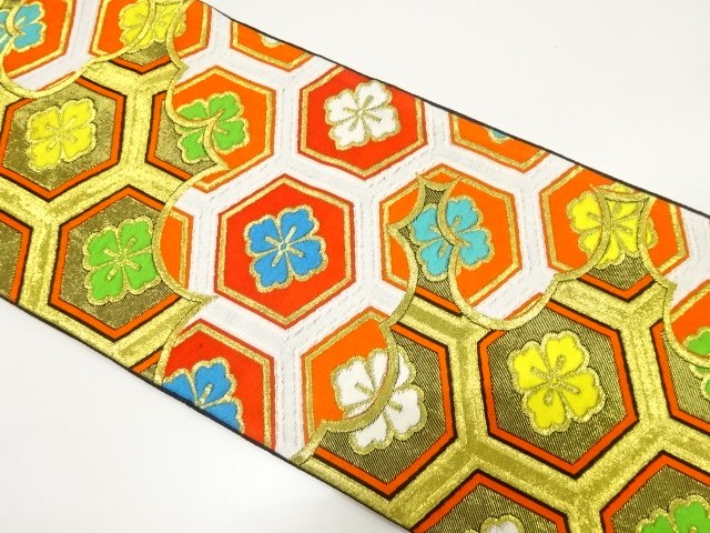 JAPANESE KIMONO / CHILDRENS OBI WOVEN / A FLORAL TORTOISESHELL PATTERN