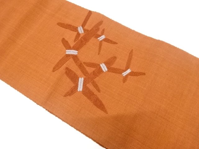 本場結城紬　竹格子模様　刺繍　名古屋帯(結)