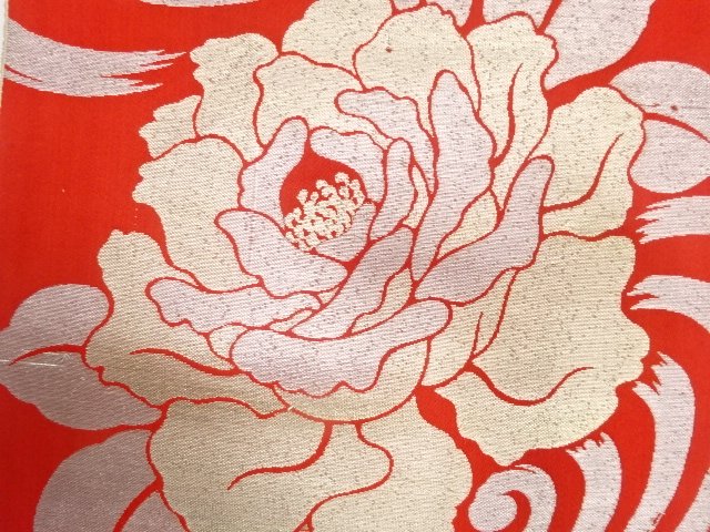 JAPANESE KIMONO / ANTIQUE EIGHT-INCH OBI / WOVEN ROSE / RICE PADDY PAT
