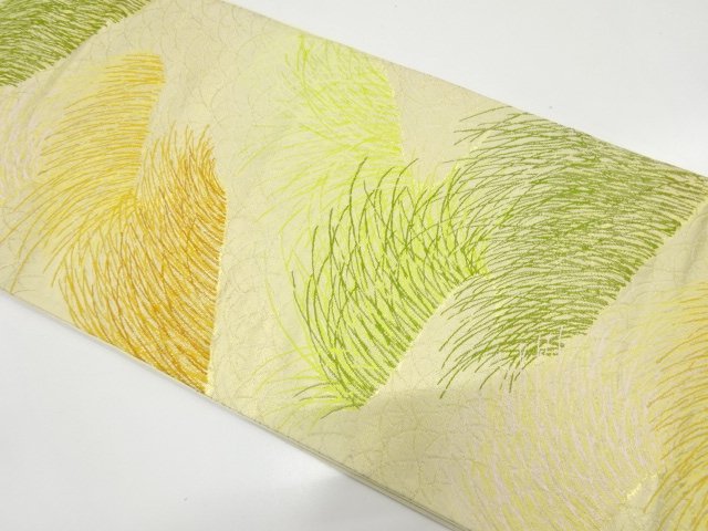 JAPANESE KIMONO / ANTIQUE GRASS LEAF PATTERN WOVEN FUKURO OBI (MATERIA