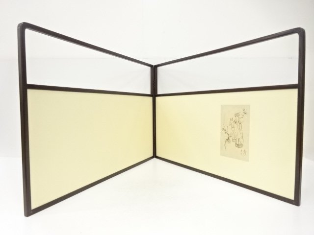 JAPANESE COLLECTIBLE / PLUM BLOSSOMS / FOXES: FURO-SAKI FOLDING SCREEN