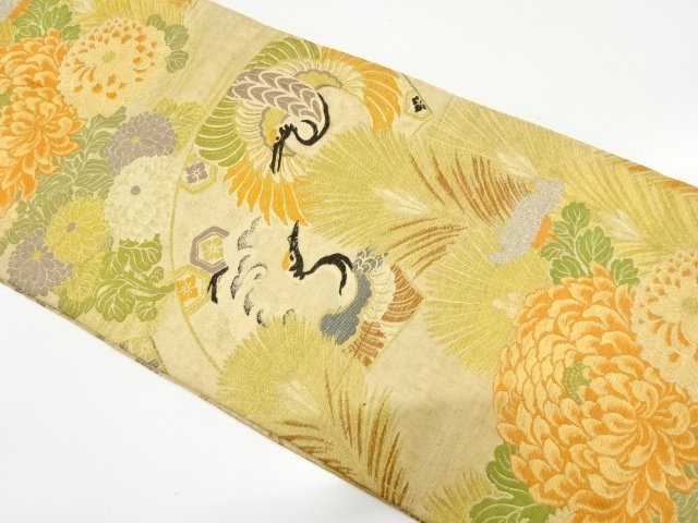 JAPANESE KIMONO / ANTIQUE MARU OBI (MATERIAL) / CRANE / KASAMATSU / CH