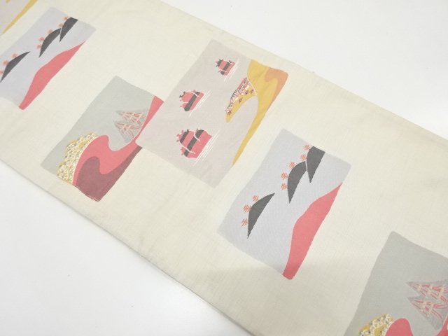 JAPANESE KIMONO / ANTIQUE CHAKAMI MASU / SEASIDE SCENE PATTERN WOVEN F