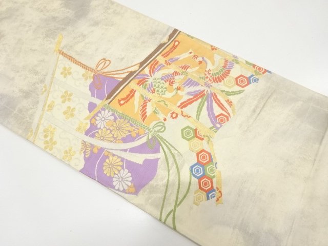 JAPANESE KIMONO / ANTIQUE HIKIHAKU FUKU-OBI / PHOENIX / FLOWERS / CLAS