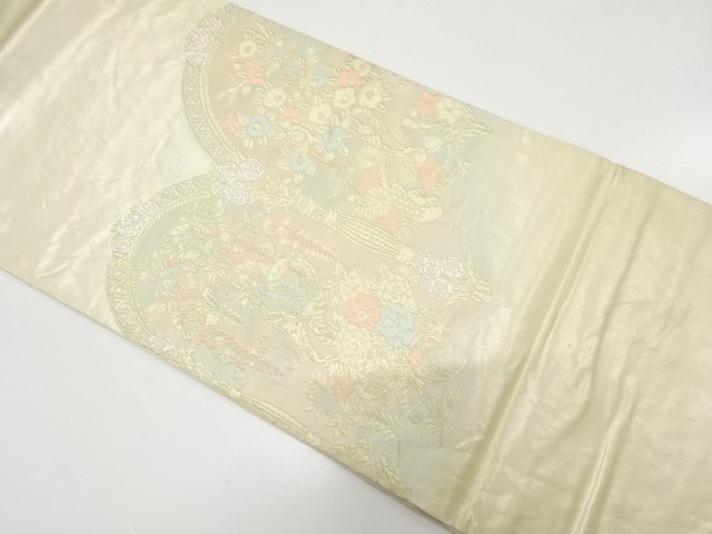 アンティーク　蝶に尾長鳥・椿・藤模様織り出し袋帯（材料）