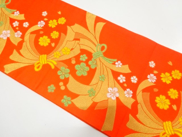 束ね熨斗に梅・桜模様織り出し　子供帯