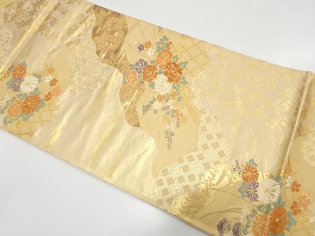 JAPANESE KIMONO / GOLD-THREADED MICHINAGA-STYLE SASH / WOVEN KOETSU-GA