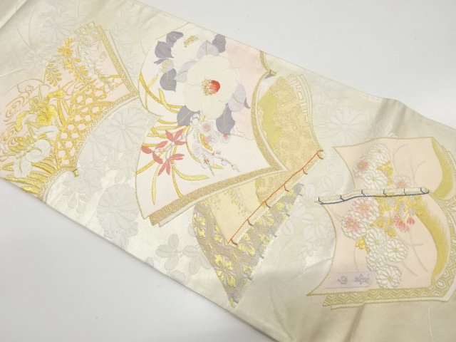 JAPANESE KIMONO / ANTIQUE NOH COSTUME PATTERN WOVEN FUKURO OBI (MATERI