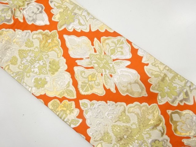 JAPANESE KIMONO / ANTIQUE NAGOYA OBI / SILK / WOVEN FLORAL CREST